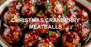 CHRISTMAS CRANBERRY MEATBALLS centered hero view, clean and uncluttered
