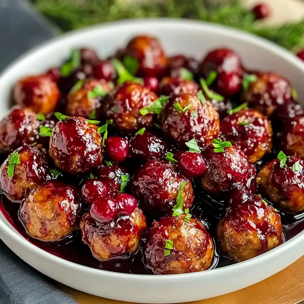 Christmas Cranberry Meatballs Recipe Easy Ultimate Party Hit 3 Christmas Cranberry Meatballs centered hero view, clean and uncluttered