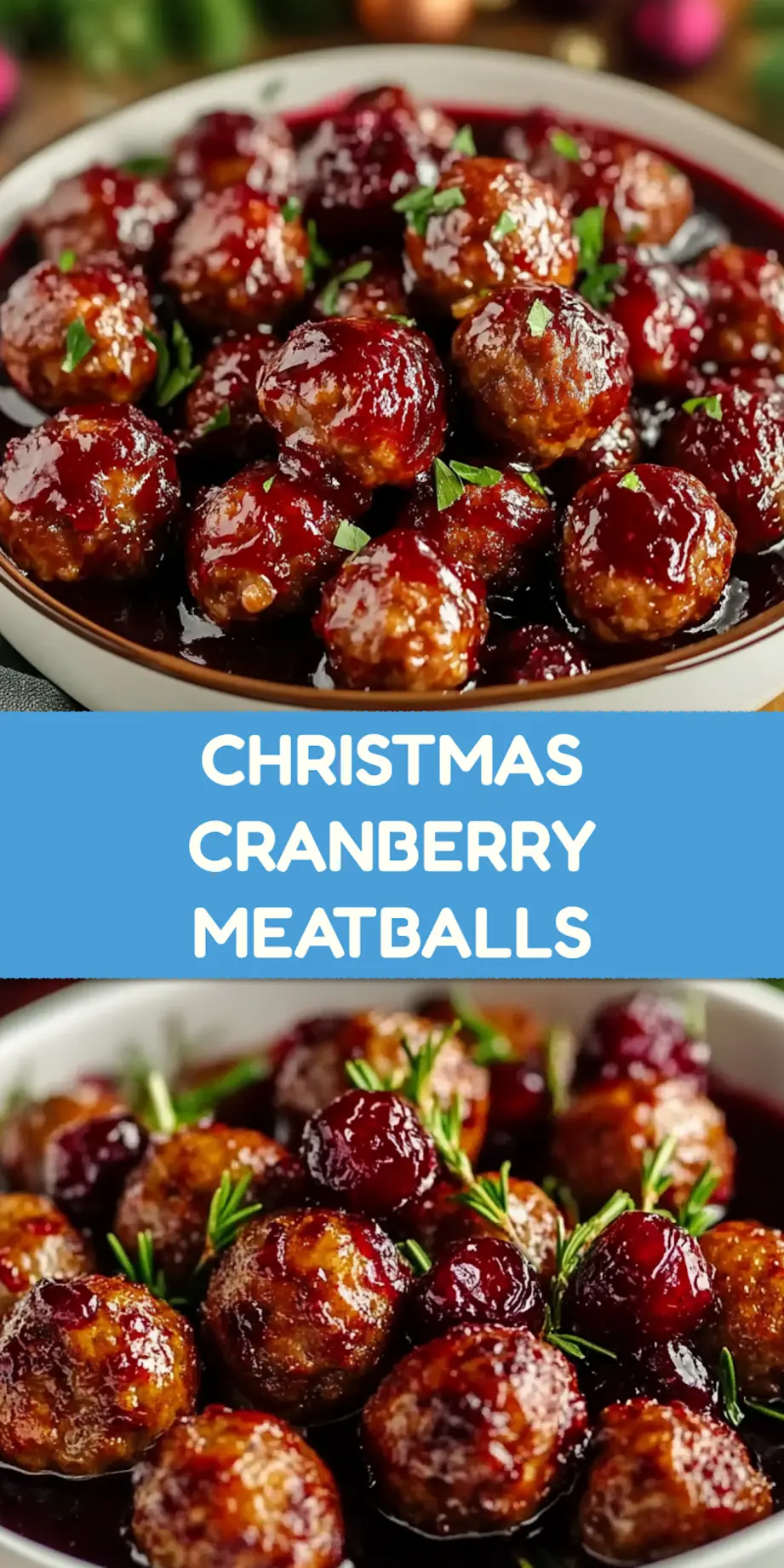 Christmas Cranberry Meatballs Recipe Easy Ultimate Party Hit 4 Christmas Cranberry Meatballs centered hero view, clean and uncluttered_pin