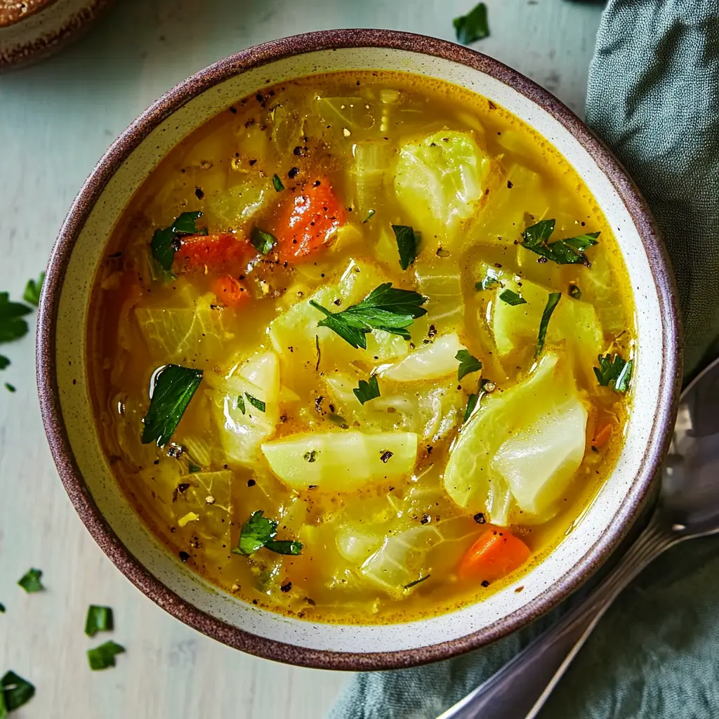 Comforting Cabbage Soup with Ginger: Easy Cozy Recipe 3 Comforting cabbage soup with ginger in a white bowl, centered hero view, clean and uncluttered