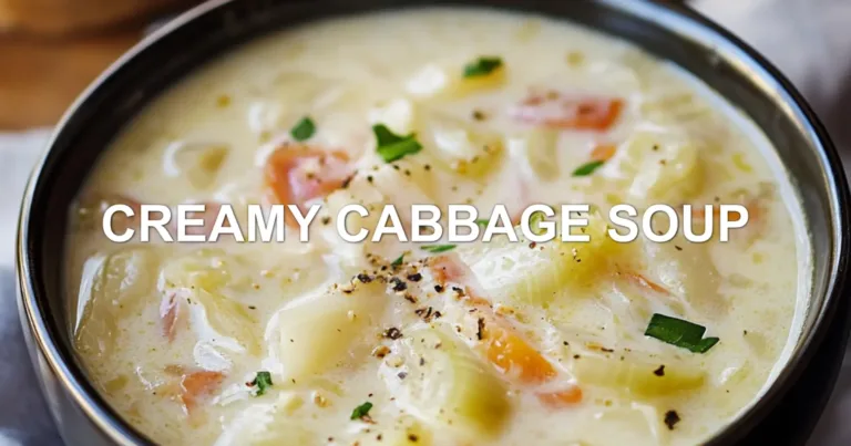 CREAMY CABBAGE SOUP centered hero view, clean and uncluttered