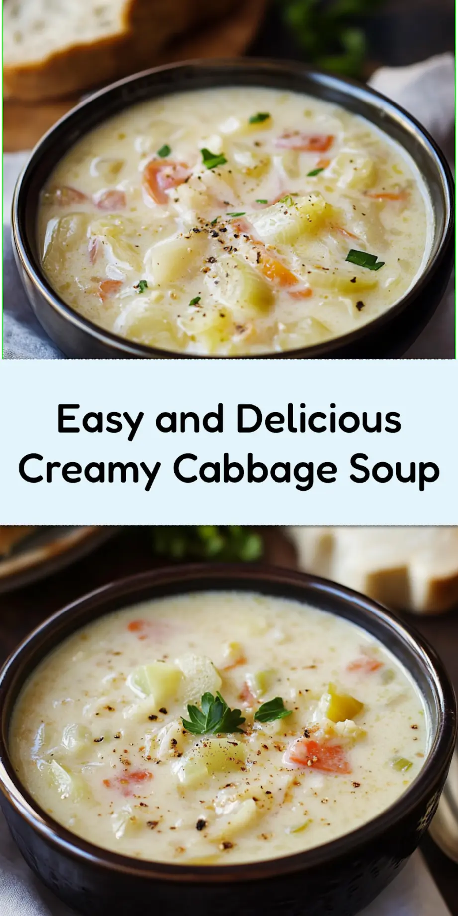 CREAMY CABBAGE SOUP centered hero view, clean and uncluttered_pin