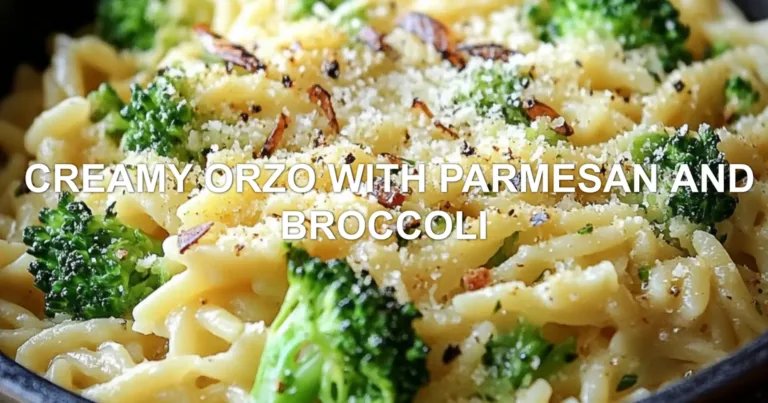 CREAMY ORZO WITH PARMESAN AND BROCCOLI centered hero view, clean and uncluttered