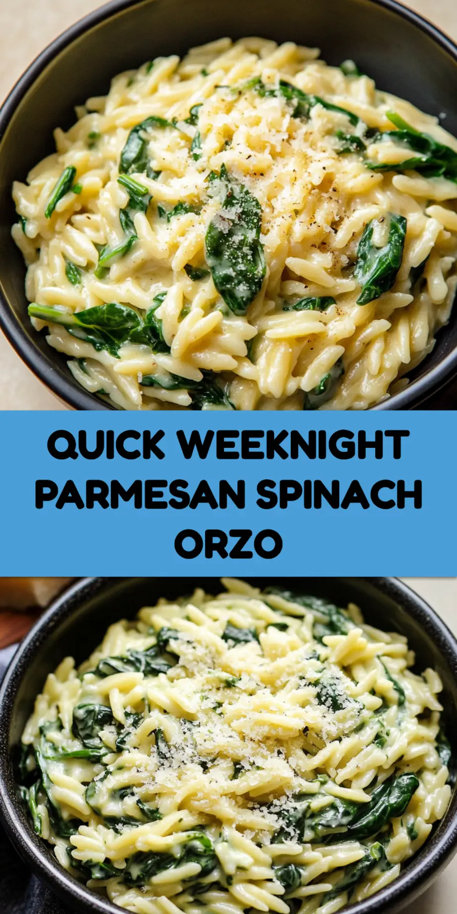 Creamy Parmesan Spinach Orzo pin-ready image with clean centered presentation