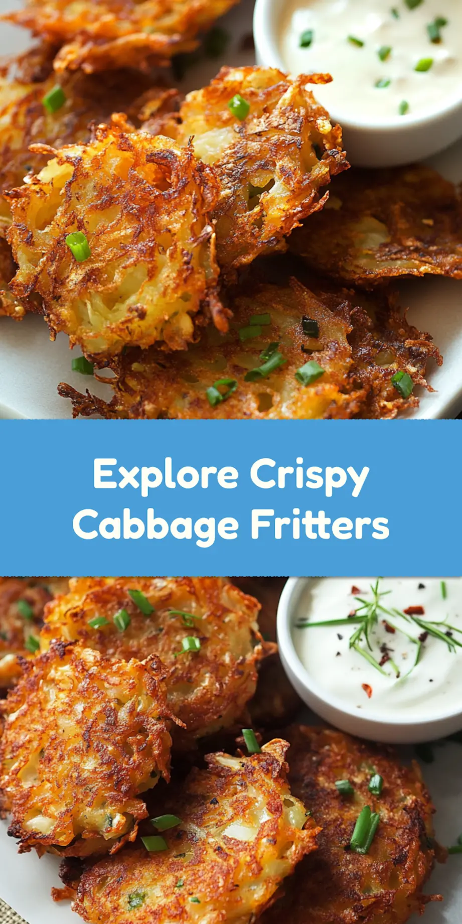 Crispy Cabbage Fritters centered hero view, clean and uncluttered pin