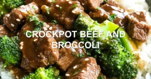 CROCKPOT BEEF AND BROCCOLI centered hero view, clean and uncluttered