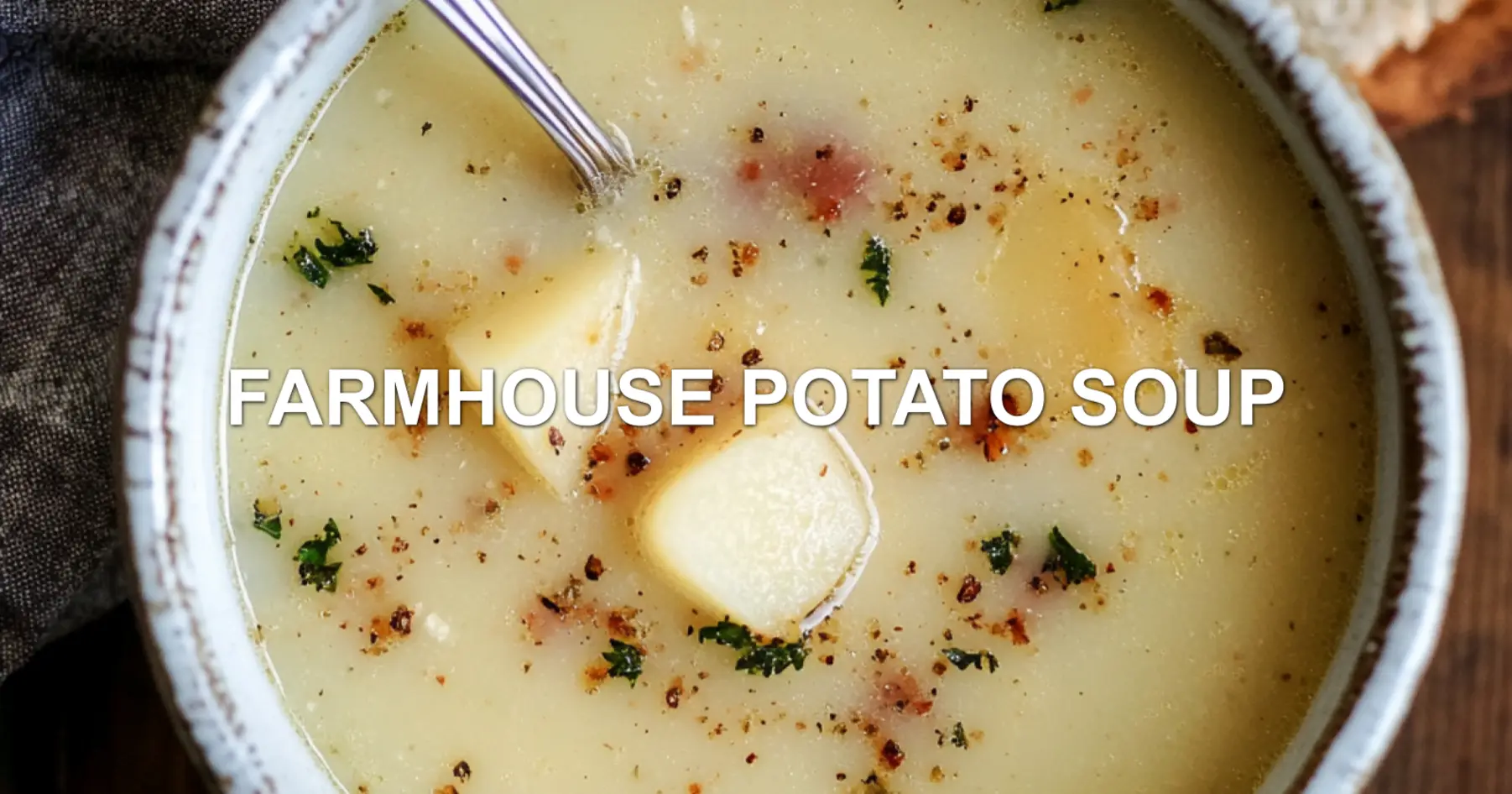 FARMHOUSE POTATO SOUP centered hero view, clean and uncluttered