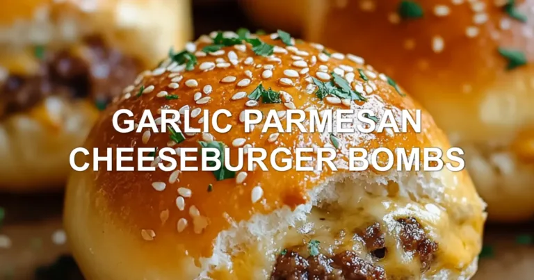 GARLIC PARMESAN CHEESEBURGER BOMBS centered hero view, clean and uncluttered