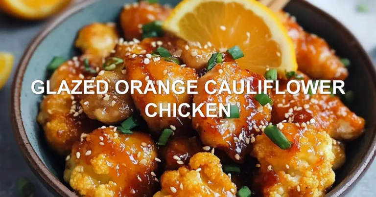 GLAZED ORANGE CAULIFLOWER CHICKEN centered hero view, clean and uncluttered