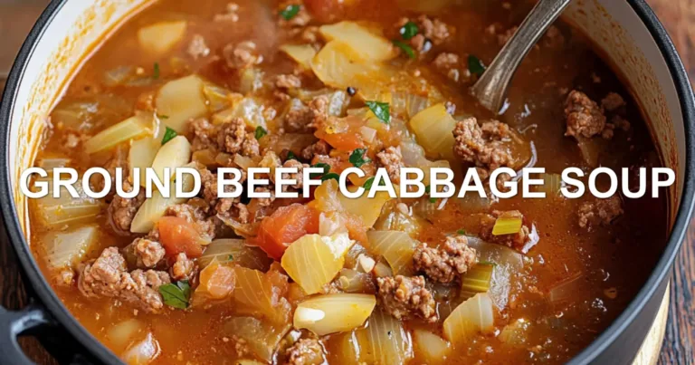 GROUND BEEF CABBAGE SOUP centered hero view, clean and uncluttered