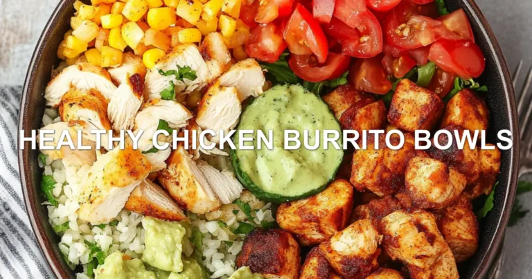 HEALTHY CHICKEN BURRITO BOWLS centered hero view, clean and uncluttered