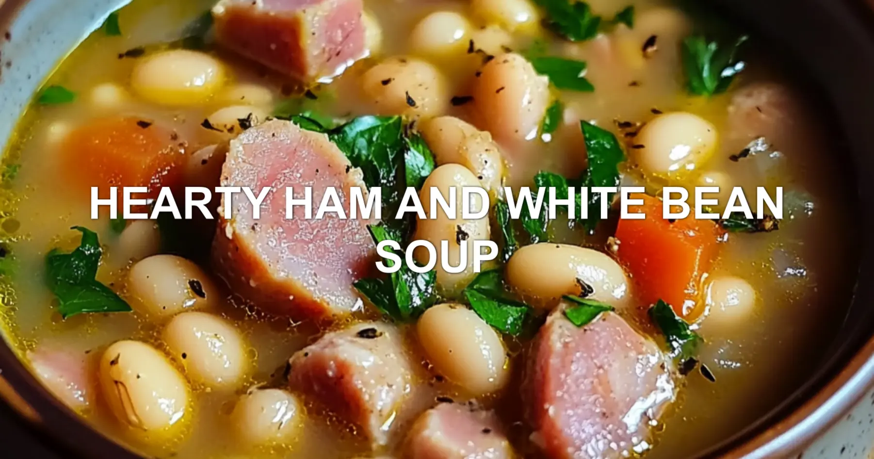 HEARTY HAM AND WHITE BEAN SOUP centered hero view, clean and uncluttered