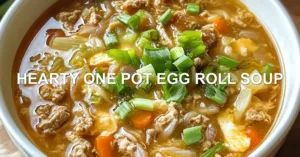 Hearty One Pot Egg Roll Soup Recipe Easy and Delicious HEARTY ONE POT EGG ROLL SOUP centered hero view, clean and uncluttered