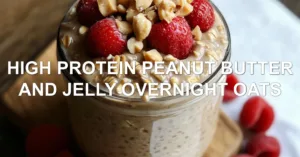 HIGH PROTEIN PEANUT BUTTER AND JELLY OVERNIGHT OATS centered hero view, clean and uncluttered