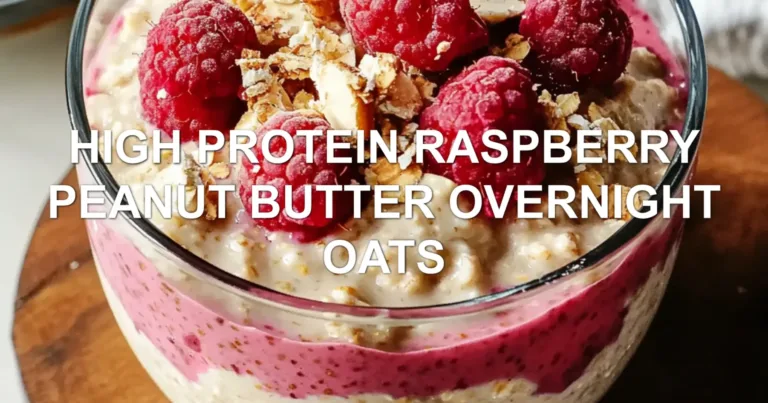 HIGH PROTEIN RASPBERRY PEANUT BUTTER OVERNIGHT OATS centered hero view, clean and uncluttered