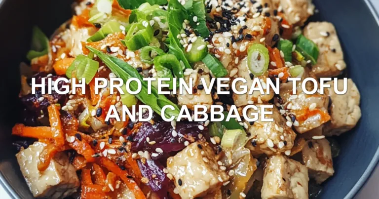 HIGH PROTEIN VEGAN TOFU AND CABBAGE centered hero view, clean and uncluttered