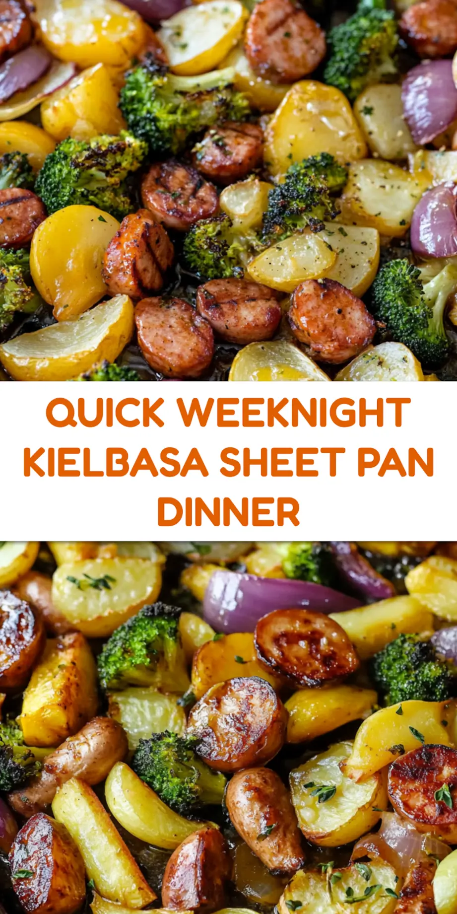 Honey Garlic Kielbasa and Veggie Sheet Pan centered hero view, clean and uncluttered