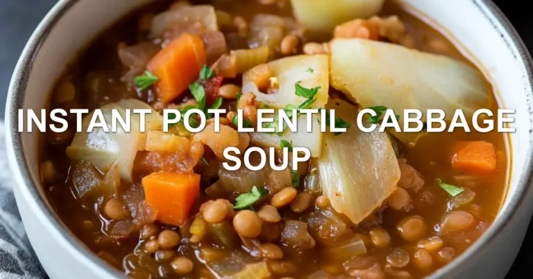 INSTANT POT LENTIL CABBAGE SOUP centered hero view, clean and uncluttered