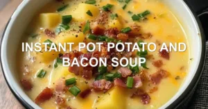 INSTANT POT POTATO AND BACON SOUP centered hero view, clean and uncluttered