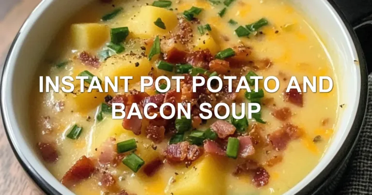 INSTANT POT POTATO AND BACON SOUP centered hero view, clean and uncluttered