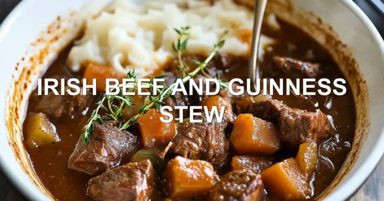 IRISH BEEF AND GUINNESS STEW centered hero view, clean and uncluttered