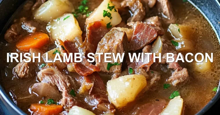 IRISH LAMB STEW WITH BACON centered hero view, clean and uncluttered