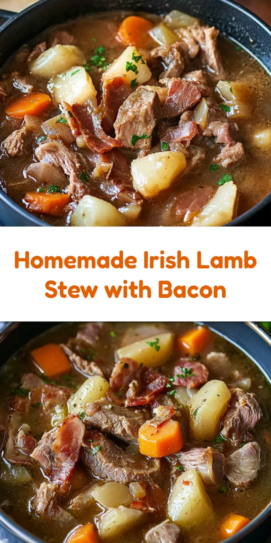 Irish Lamb Stew with Bacon 5 Secrets for Perfect Flavor 4 Irish lamb stew with bacon recipe pin image showing finished dish in a bowl