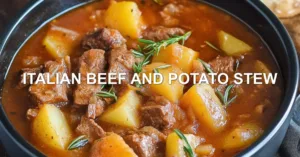 Italian Beef and Potato Stew Recipe: Easy Comforting Favorite ITALIAN BEEF AND POTATO STEW centered hero view, clean and uncluttered