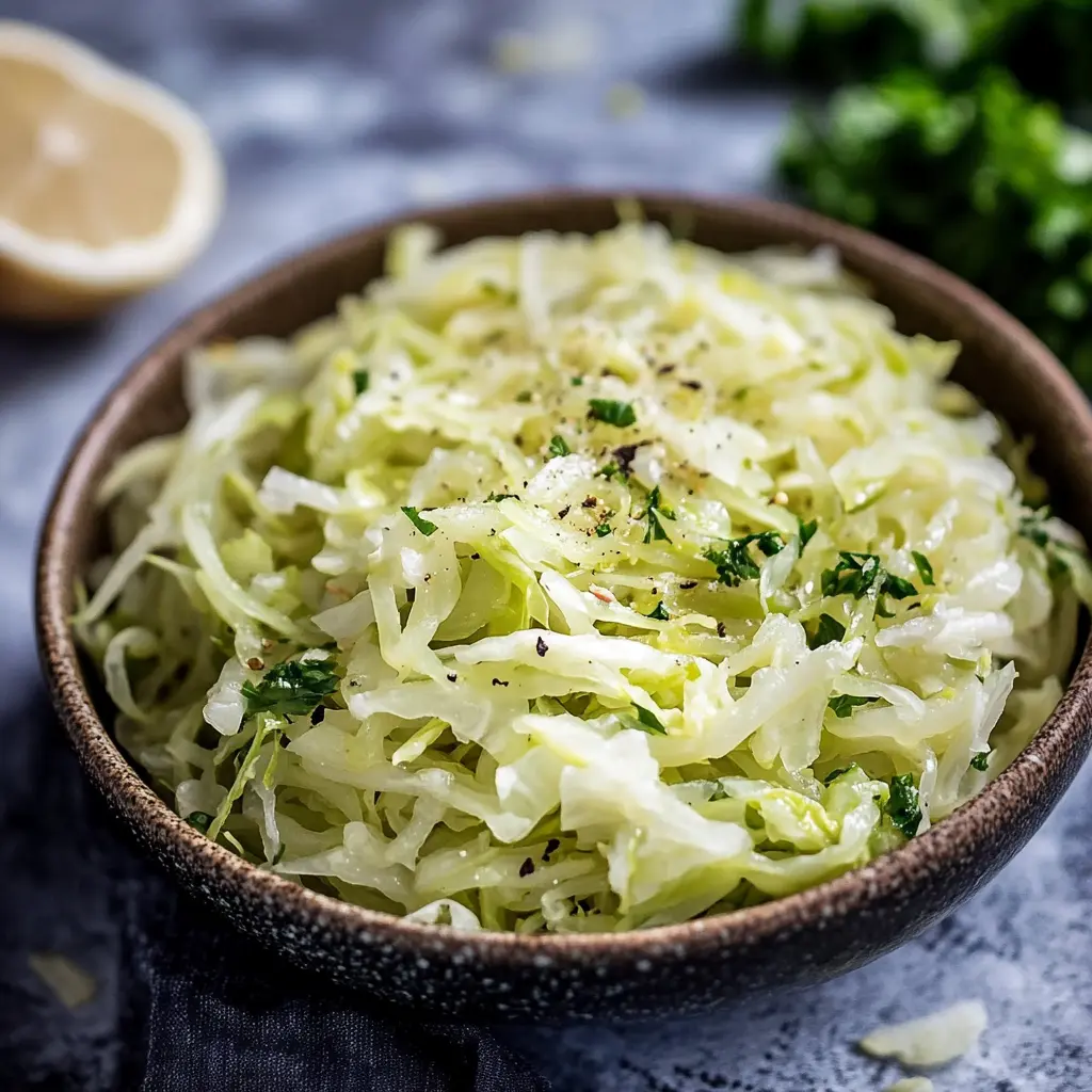CABBAGE NOODLES LOW CARB KETO NOODLES centered hero view, clean and uncluttered