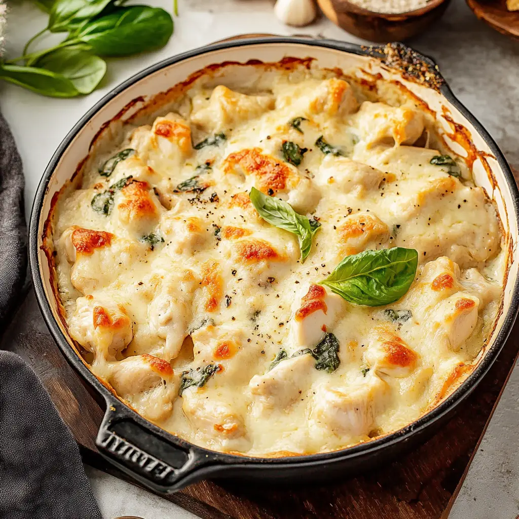 Chicken Alfredo Gnocchi Bake centered hero view, clean and uncluttered