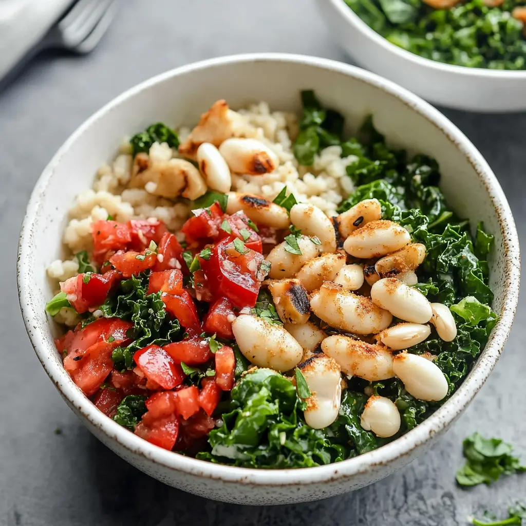 KALE AND WHITE BEAN POWER BOWLS centered hero view, clean and uncluttered