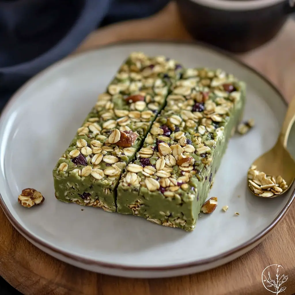 MATCHA GRANOLA BARS centered hero view, clean and uncluttered