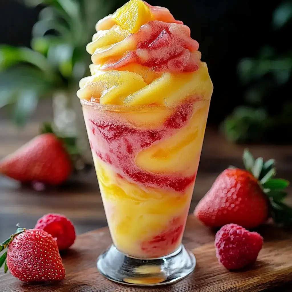 PINEAPPLE STRAWBERRY SWIRLED SLUSHIES centered hero view, clean and uncluttered