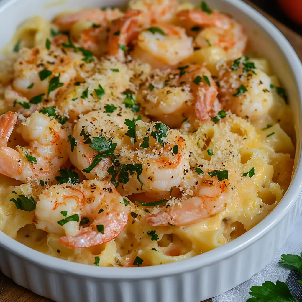 SHRIMP SCAMPI PASTA BAKE centered hero view, clean and uncluttered