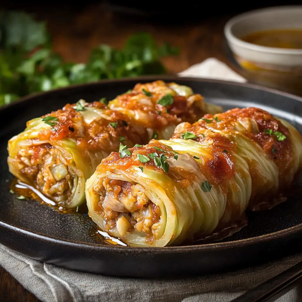 STUFFED CABBAGE ROLLS centered hero view, clean and uncluttered