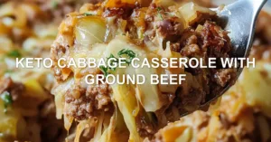 KETO CABBAGE CASSEROLE WITH GROUND BEEF centered hero view, clean and uncluttered