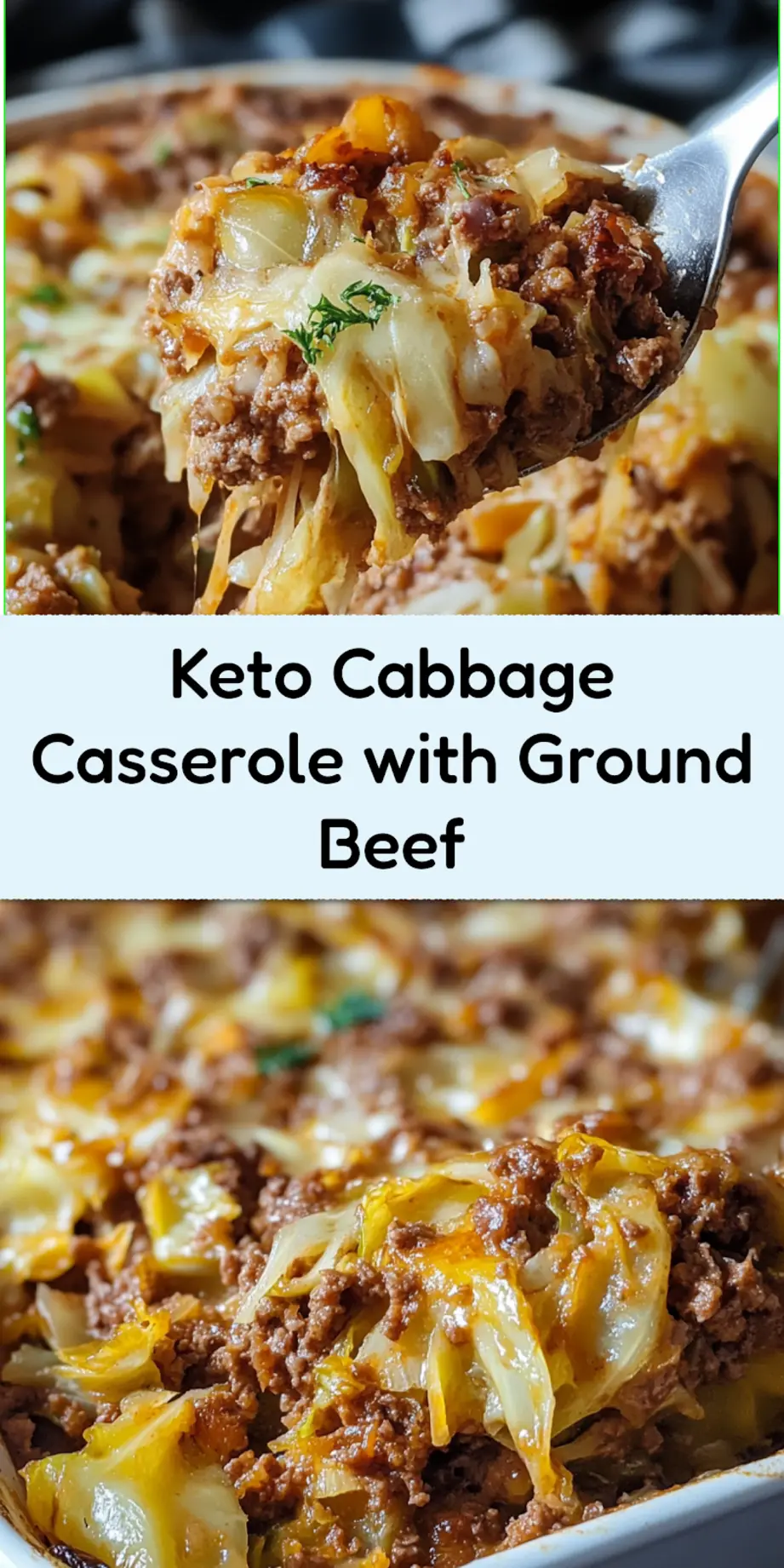 KETO CABBAGE CASSEROLE WITH GROUND BEEF centered hero view, clean and uncluttered