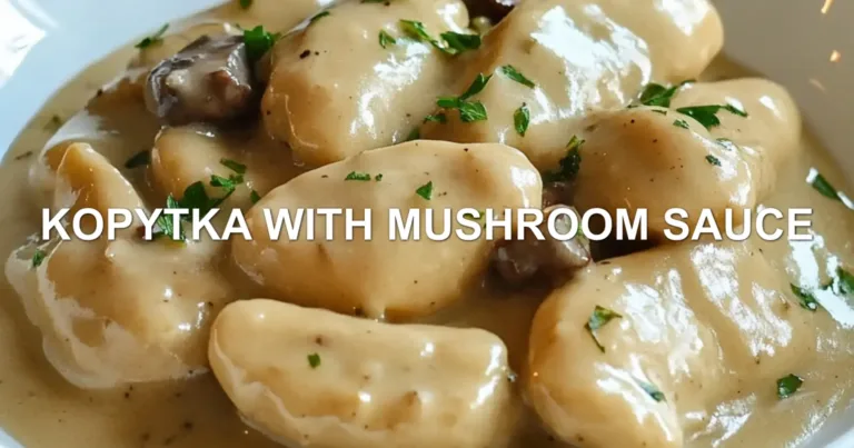 KOPYTKA WITH MUSHROOM SAUCE centered hero view, clean and uncluttered