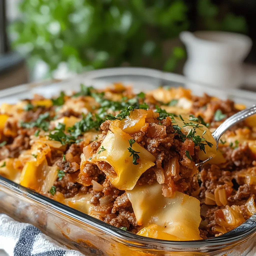 Lazy Cabbage Roll Casserole centered hero view, clean and uncluttered
