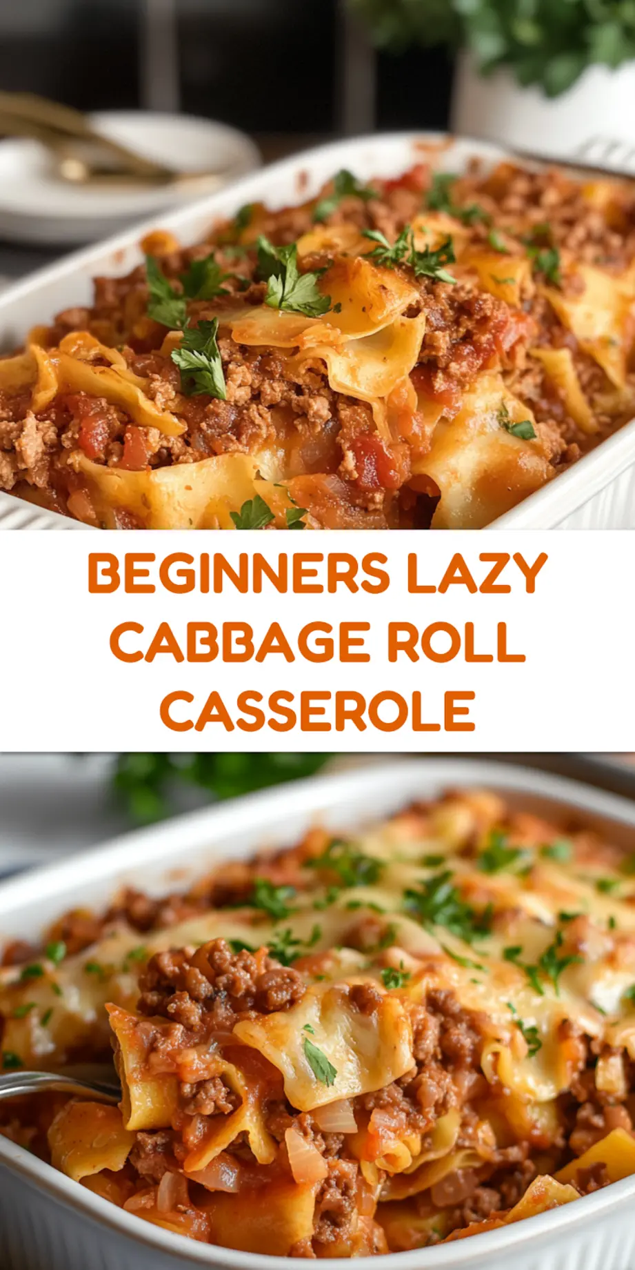 Lazy Cabbage Roll Casserole centered hero view, clean and uncluttered pin