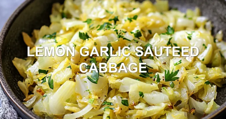 LEMON GARLIC SAUTEED CABBAGE centered hero view, clean and uncluttered