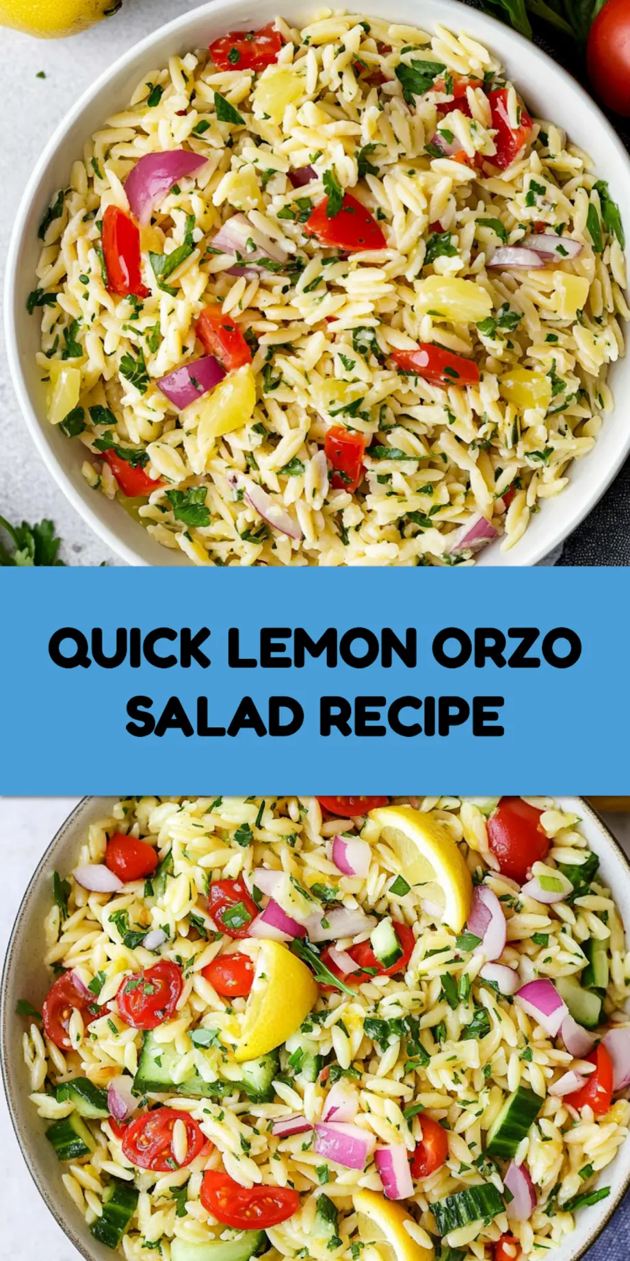 Lemon Orzo Salad Recipe Easy Fresh and Delicious 4 Lemon orzo salad centered hero view, clean and uncluttered pin