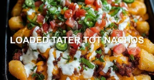 LOADED TATER TOT NACHOS centered hero view, clean and uncluttered