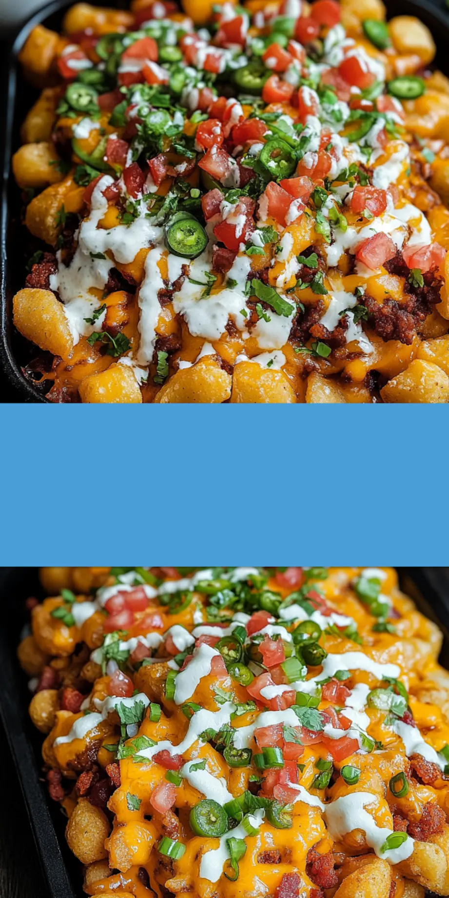 LOADED TATER TOT NACHOS centered hero view, clean and uncluttered_pin