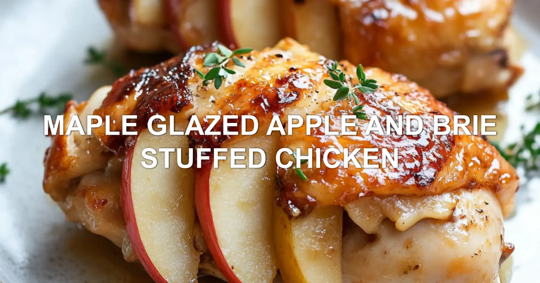 MAPLE GLAZED APPLE AND BRIE STUFFED CHICKEN centered hero view, clean and uncluttered
