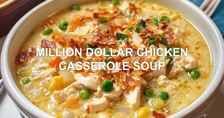 MILLION DOLLAR CHICKEN CASSEROLE SOUP centered hero view, clean and uncluttered