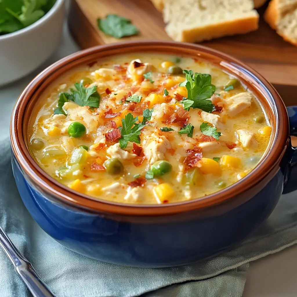 MILLION DOLLAR CHICKEN CASSEROLE SOUP centered hero view, clean and uncluttered