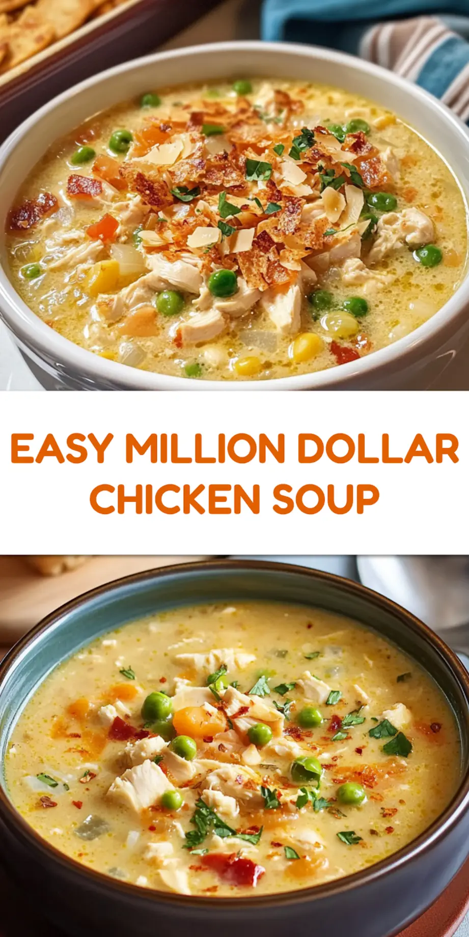 MILLION DOLLAR CHICKEN CASSEROLE SOUP centered hero view, clean and uncluttered
