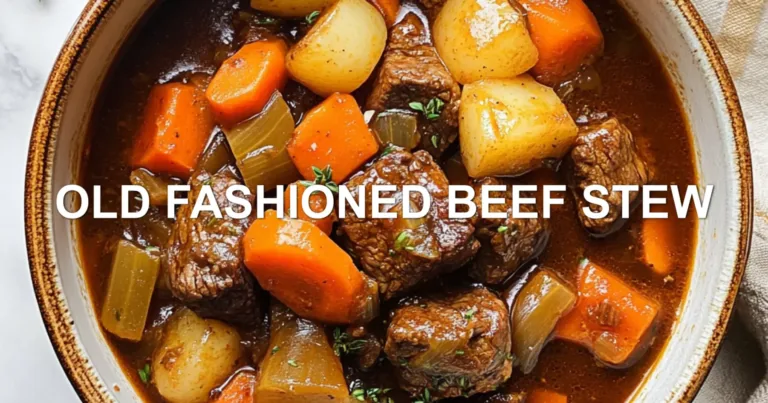 OLD FASHIONED BEEF STEW centered hero view, clean and uncluttered