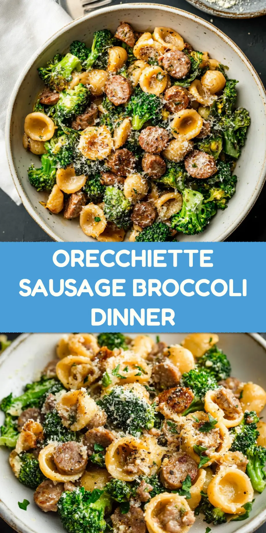 ORECCHIETTE WITH SAUSAGE AND BROCCOLI - centered hero view, clean and uncluttered_pin